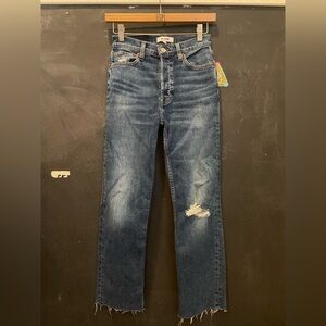 Re/Done High-Rise Straight Leg Blue Distressed Jeans